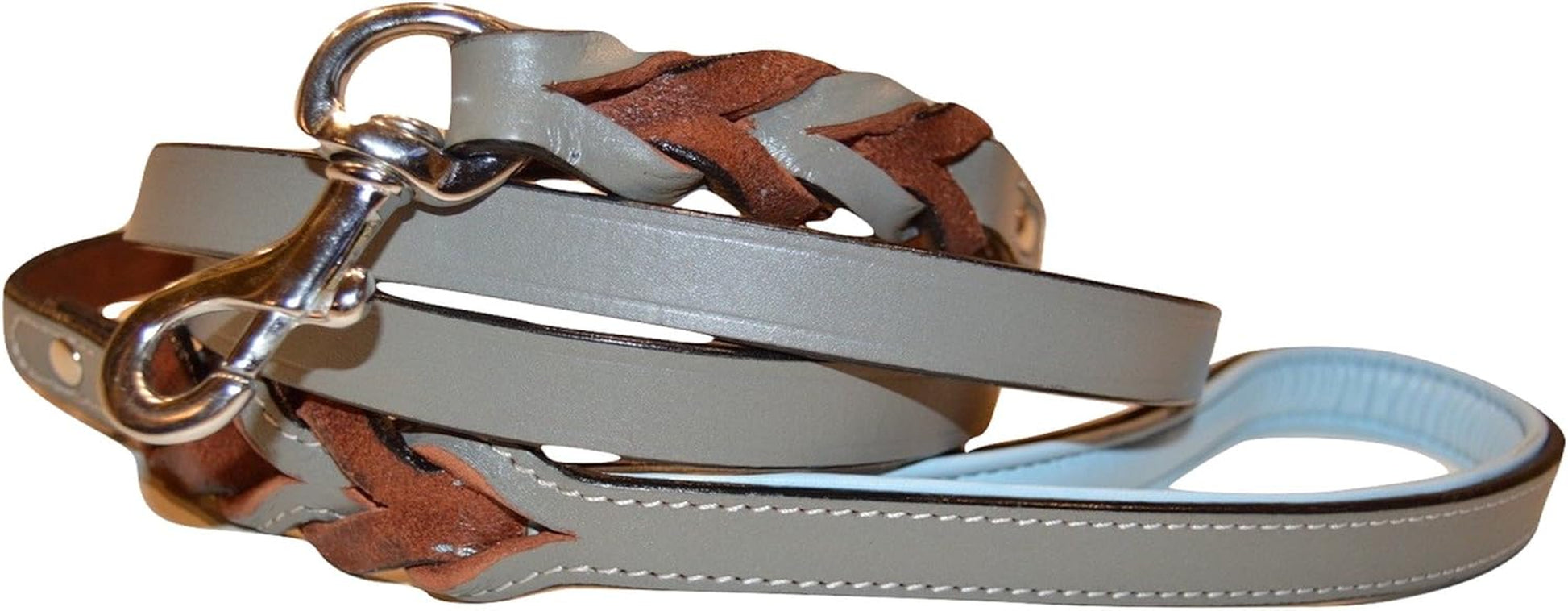 Leather Braided Dog Leash with Padded Handle, 4Ft. X 1/2 Inch - Grey and Blue