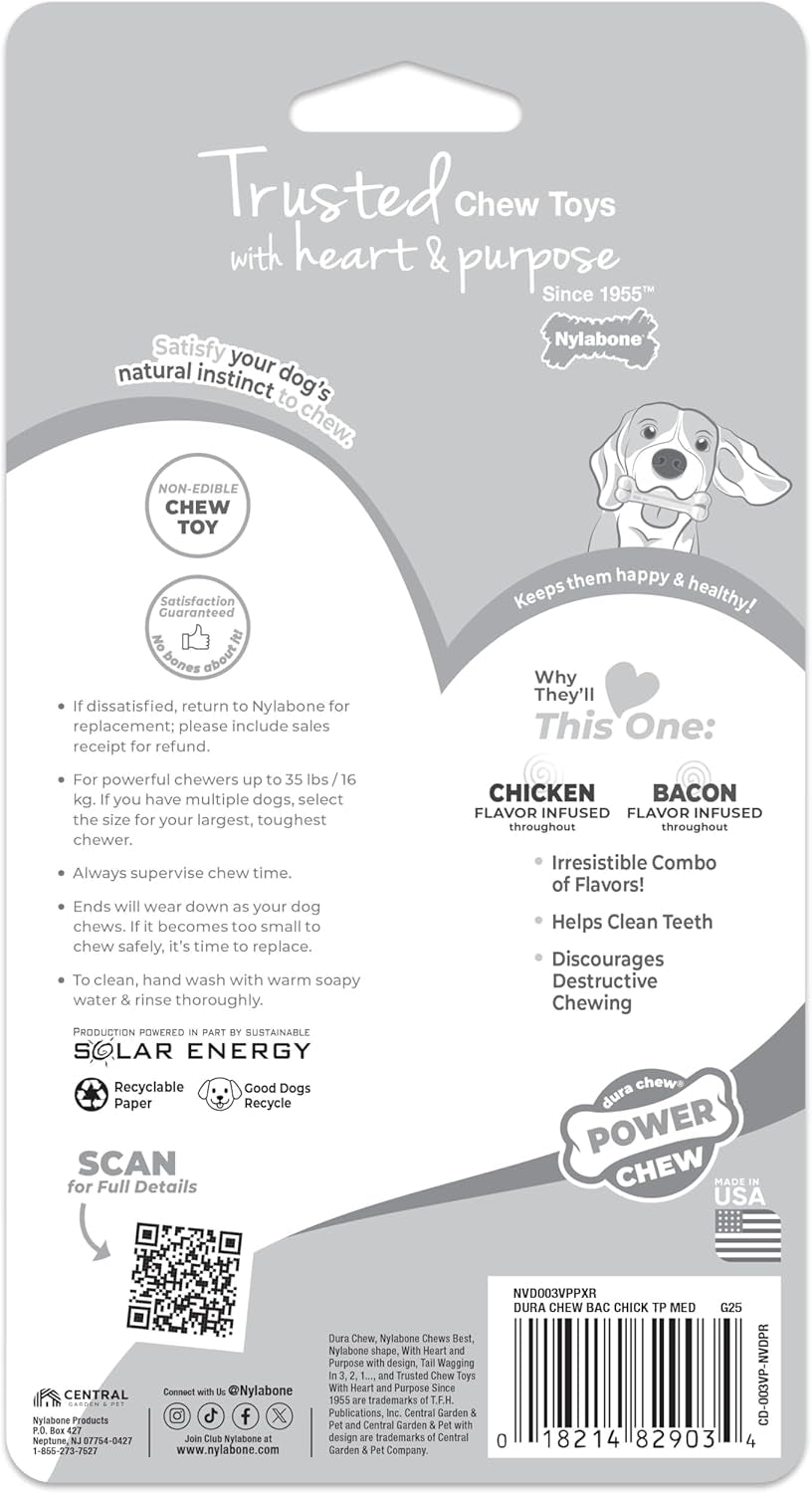Power Chew Original Bone Dog Chew Toys, Medium, 2 Count | Chicken and Bacon Flavor, Durable Chew Toys, Discourages Destructive Chewing, Long Lasting, for Dogs up to 35 Pounds