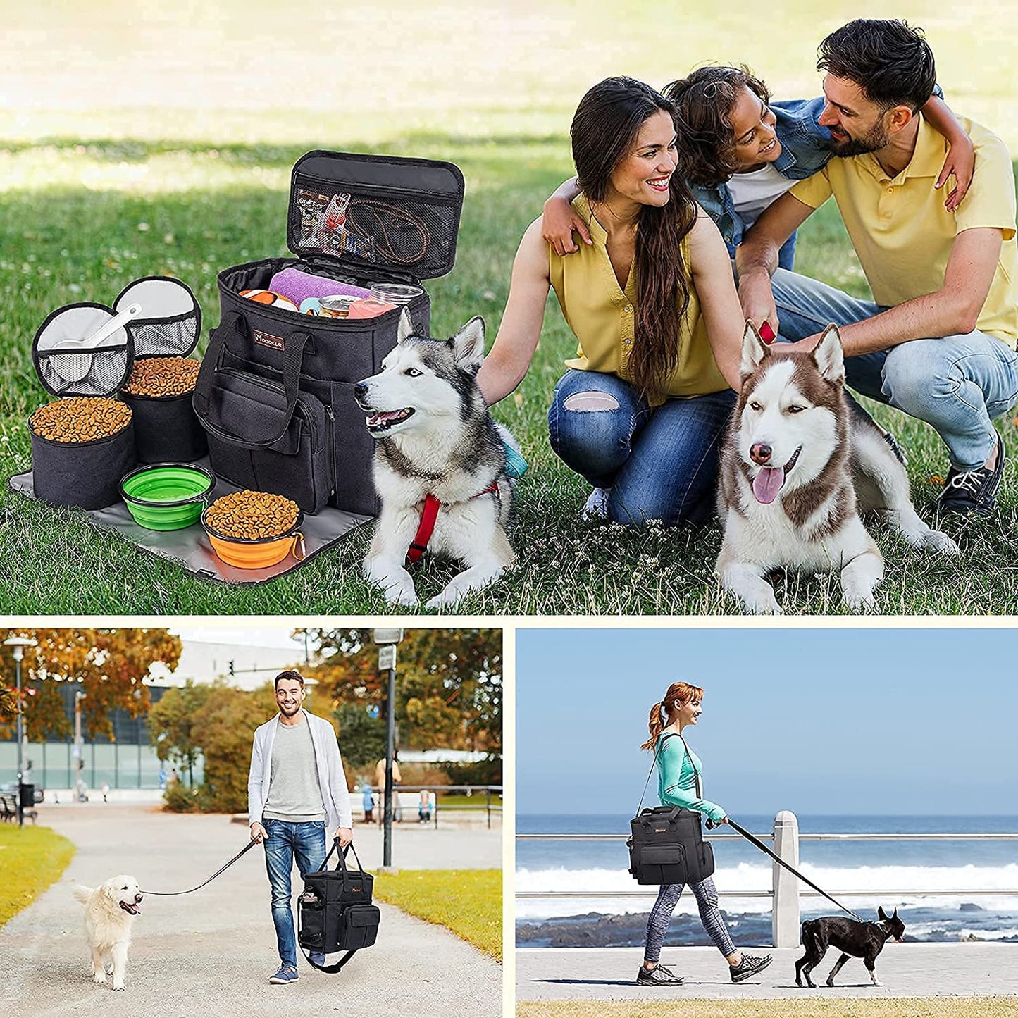 Dog Travel Bag with 2 Collapsible Dog Bowls, 1 Dog Backpack, Airline Approved Pet Travel Bagorganizer for Supplies & Accessories, 2 Travel Dog Food Container, Black | Dog Travel Accessories Set with Feeding Supplies, Bowls, Mat, and Strap. Ideal for Weekend Trips.