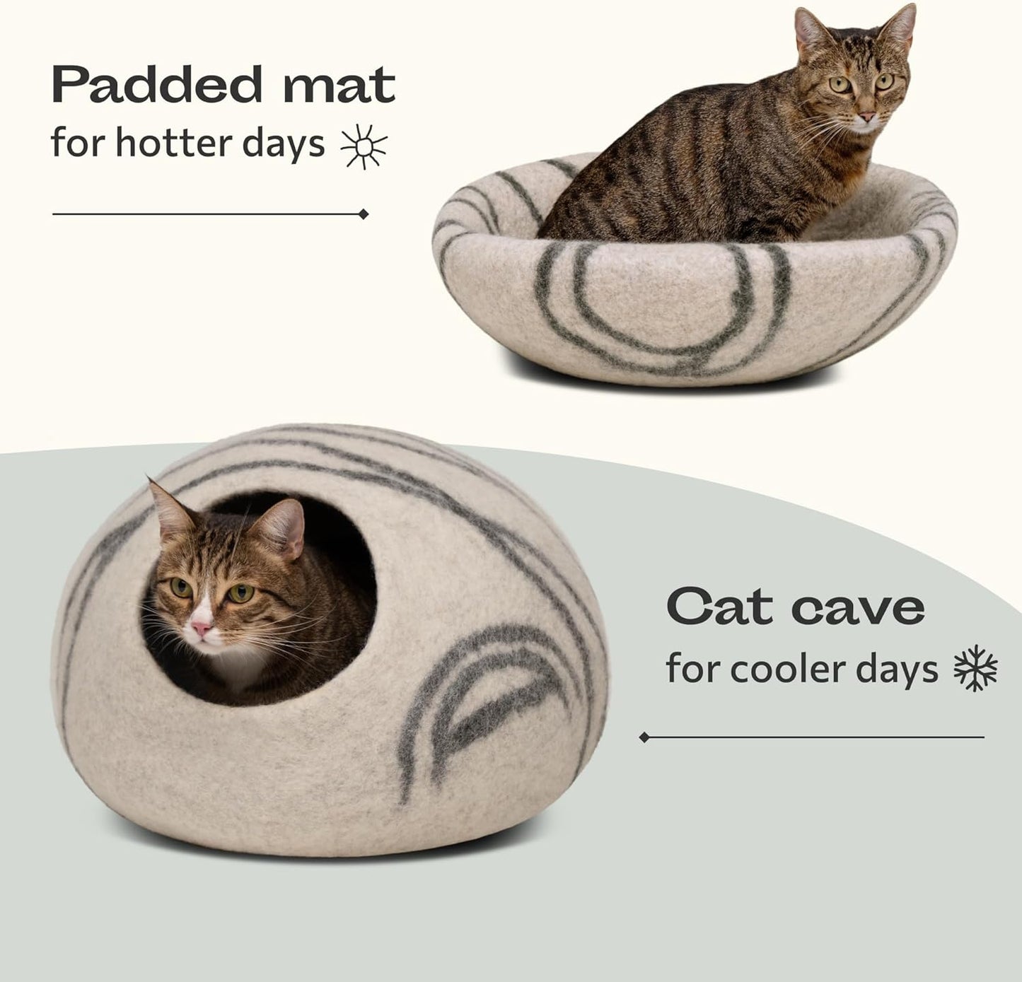 Cat Cave – Premium Felt Cat Bed Enclosure for Indoor Cats, Handmade Merino Wool (Light Gray, Medium)