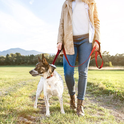 4FT 1IN Heavy Duty Dog Leash for Large Dogs with 2 Padded Handles | Traffic Handle Extra Control, Auto Lock Hook, Strong Reflective Walking Leash for Night Safety, Medium and Large Breeds,Red