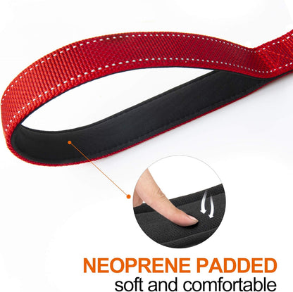 4FT 1IN Heavy Duty Dog Leash for Large Dogs with 2 Padded Handles | Traffic Handle Extra Control, Auto Lock Hook, Strong Reflective Walking Leash for Night Safety, Medium and Large Breeds,Red