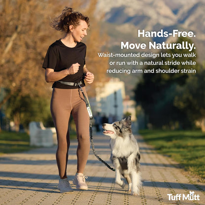 Hands Free Dog Leash for Walking Running Hiking, Waist Leash with Bungee, Adjustable Belt, Reflective Double Handle Design for Large Medium Dogs