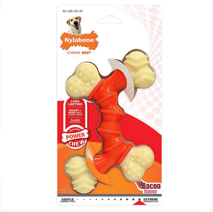 Power Chew Double Bone Dog Chew Toy, Bacon Flavor, X-Large | Durable Dog Toy for Large Dog Breeds 50+ Lbs, Teeth-Cleaning Textures, Discourages Destructive Chewing, Flavor Throughout