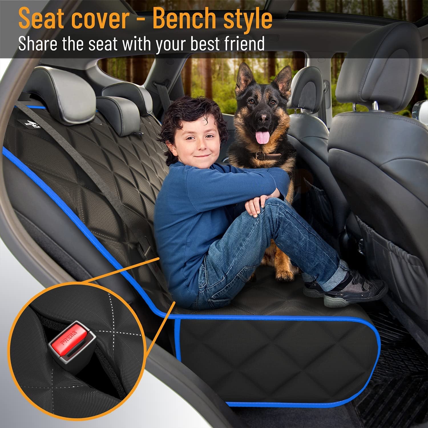 Blue XL Car Rear Seat Cover for Dogs, Durable Waterproof & Scratch Resistant Vehicle Backseat Protector, Extra Large Nonslip Dog Accessory & Pet Protection for Back Seats, Machine Washable