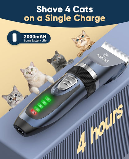 Quiet Cat Clippers for Matted & Long Hair 2-Speed Cat Grooming Kit | 240Mins Long Battery Life, Adjustable Blade Length, 6 Guide Guards with Scissors and Steel Comb, for Cats Small Dogs Animals