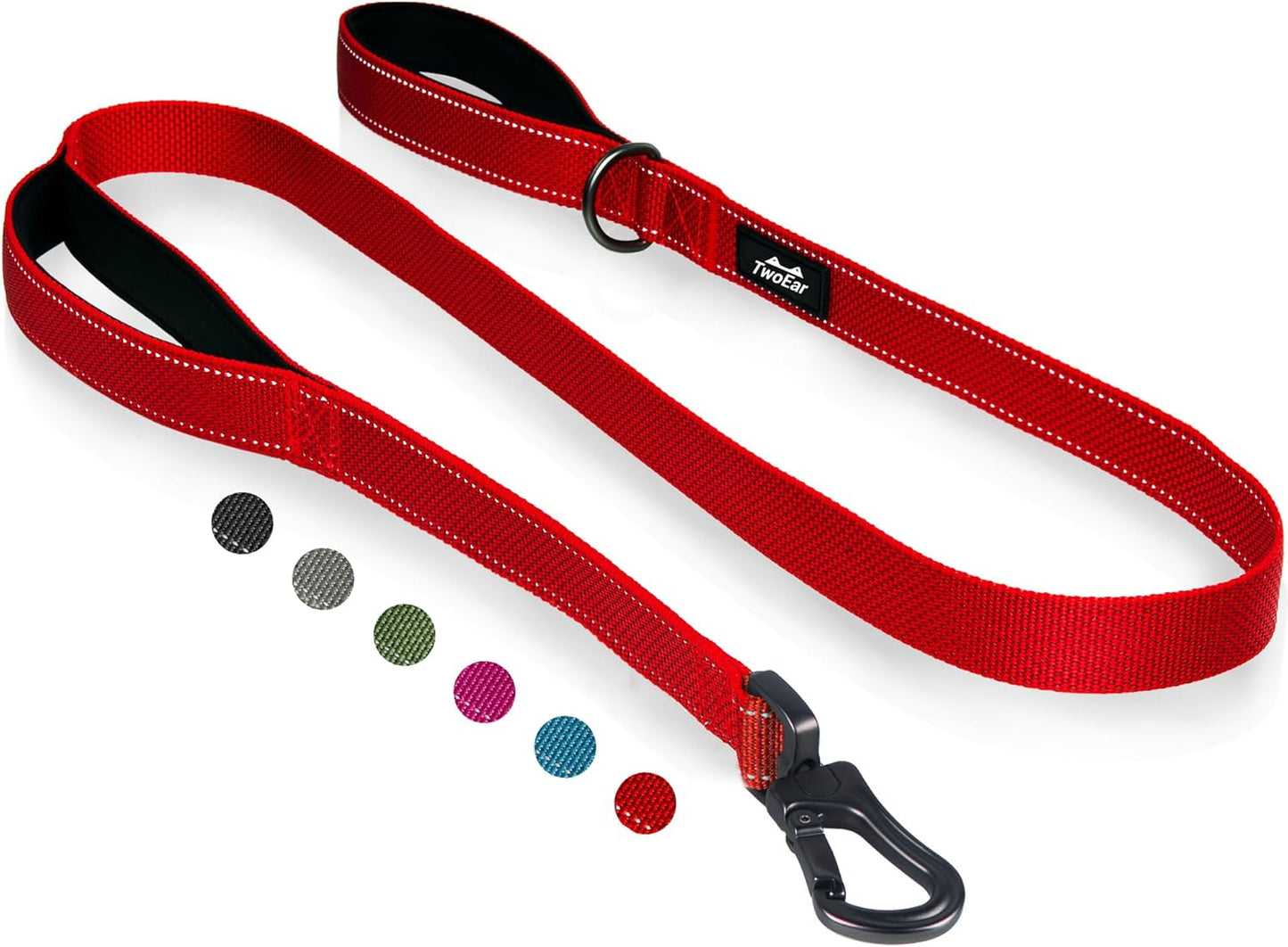 4FT 1IN Heavy Duty Dog Leash for Large Dogs with 2 Padded Handles | Traffic Handle Extra Control, Auto Lock Hook, Strong Reflective Walking Leash for Night Safety, Medium and Large Breeds,Red