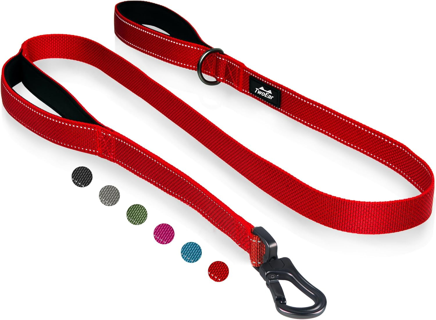 4FT 1IN Heavy Duty Dog Leash for Large Dogs with 2 Padded Handles | Traffic Handle Extra Control, Auto Lock Hook, Strong Reflective Walking Leash for Night Safety, Medium and Large Breeds,Red