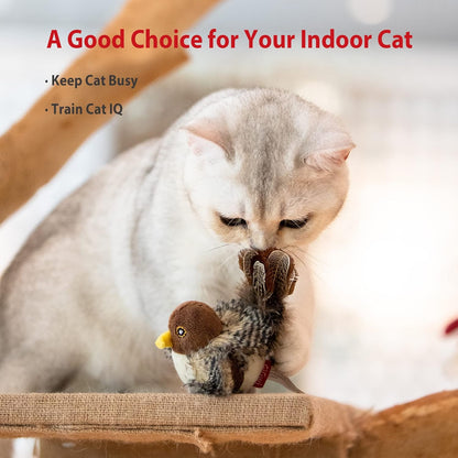 Chirping Bird Cat Toy Set, Interactive Chasing Toy for Indoor Cat, Motion Activated Kitten Play Toys, Squeaky Cats Animal Feather Toy for All Breeds Cats Kicker