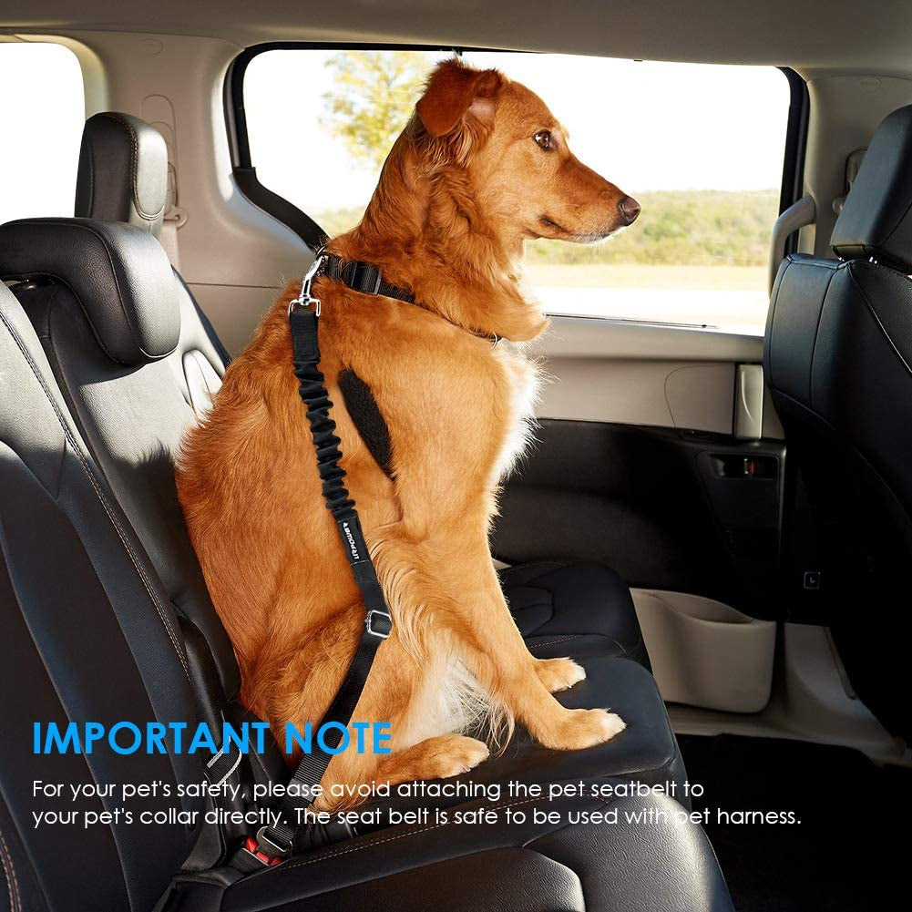 Retractable Dog Seat Belt, Adjustable Safety Belt, 2 Pack | Elastic Bungee, Heavy Duty, 360° Swivel, Fits Most Vehicles, Small to Large Dogs, Zinc Alloy Clip