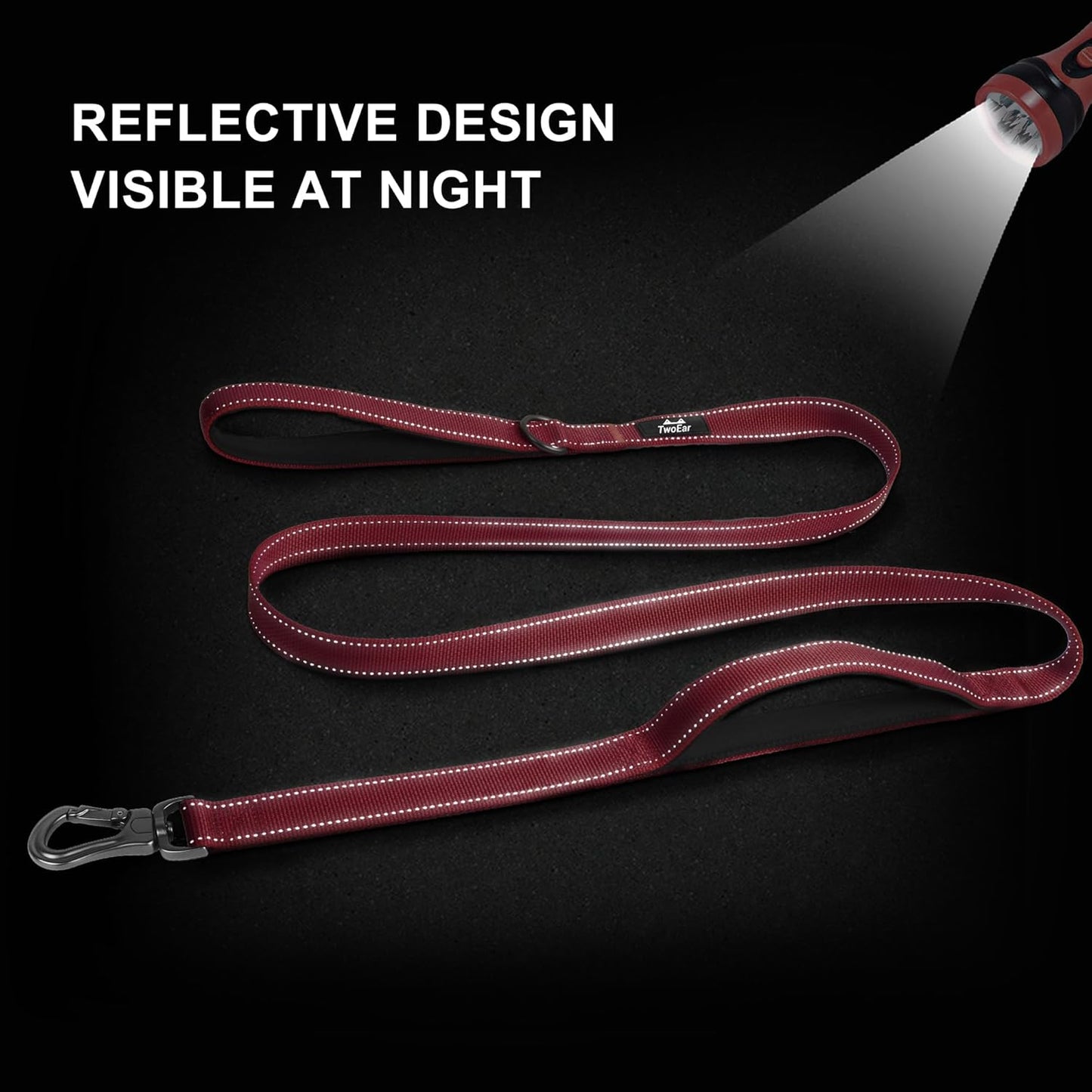 4FT 1IN Heavy Duty Dog Leash for Large Dogs with 2 Padded Handles | Traffic Handle Extra Control, Auto Lock Hook, Strong Reflective Walking Leash for Night Safety, Medium and Large Breeds,Red