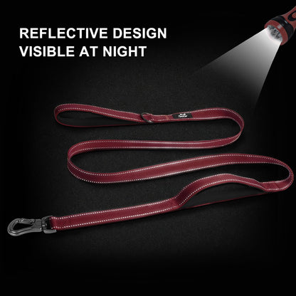 4FT 1IN Heavy Duty Dog Leash for Large Dogs with 2 Padded Handles | Traffic Handle Extra Control, Auto Lock Hook, Strong Reflective Walking Leash for Night Safety, Medium and Large Breeds,Red