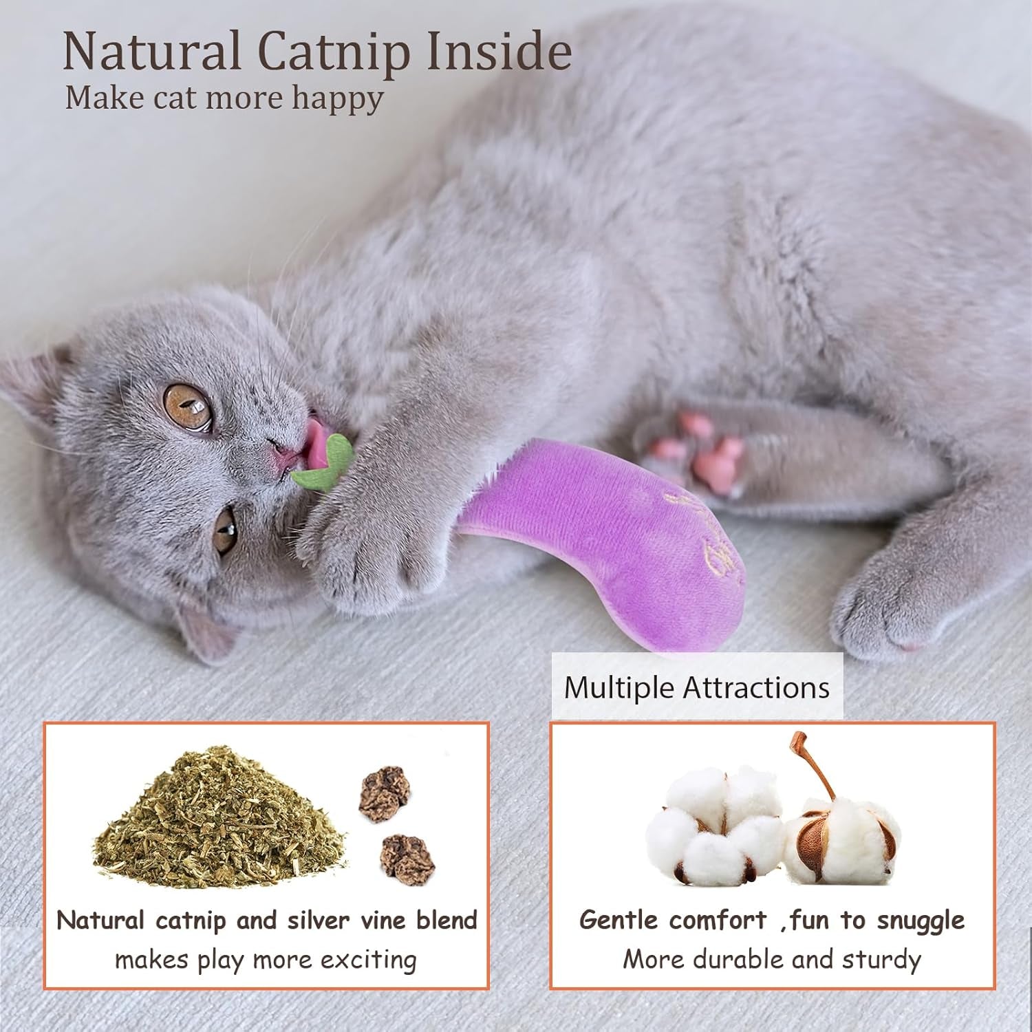 Catnip Cat Toys, 5 Pack, Plush Catnip Toys for Indoor Cats Kitten, Interactive Cat Nip Kitty Kicker Chew Safe Teeth Cleaning Toys, Fun Carrot Vegetable Shape