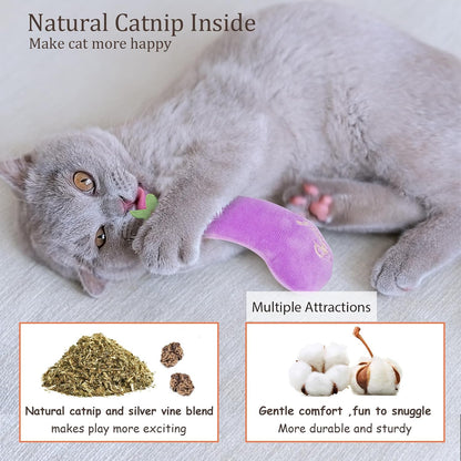Catnip Cat Toys, 5 Pack, Plush Catnip Toys for Indoor Cats Kitten, Interactive Cat Nip Kitty Kicker Chew Safe Teeth Cleaning Toys, Fun Carrot Vegetable Shape