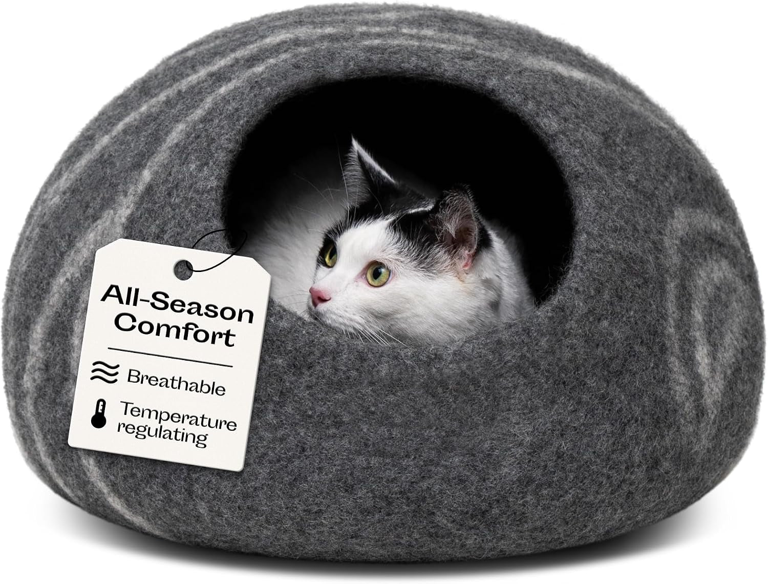 Cat Cave – Premium Felt Cat Bed Bed Enclosure for Indoor Cats, Handmade Merino Wool (Dark Grey, Medium)