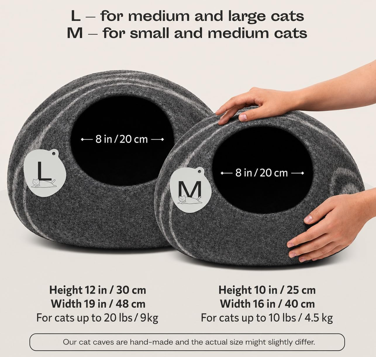 Cat Cave – Premium Felt Cat Bed Bed Enclosure for Indoor Cats, Handmade Merino Wool (Dark Grey, Medium)