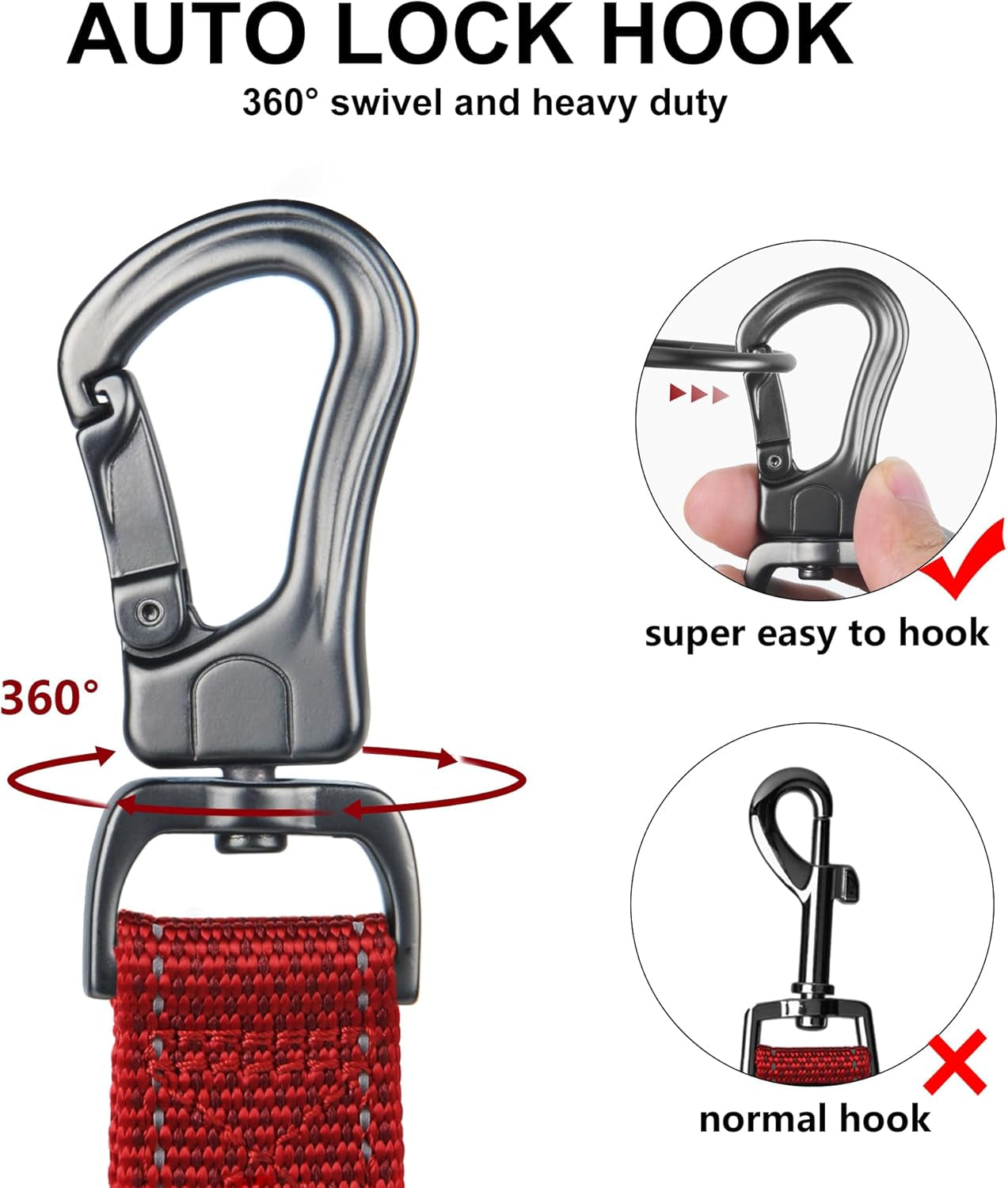 4FT 1IN Heavy Duty Dog Leash for Large Dogs with 2 Padded Handles | Traffic Handle Extra Control, Auto Lock Hook, Strong Reflective Walking Leash for Night Safety, Medium and Large Breeds,Red