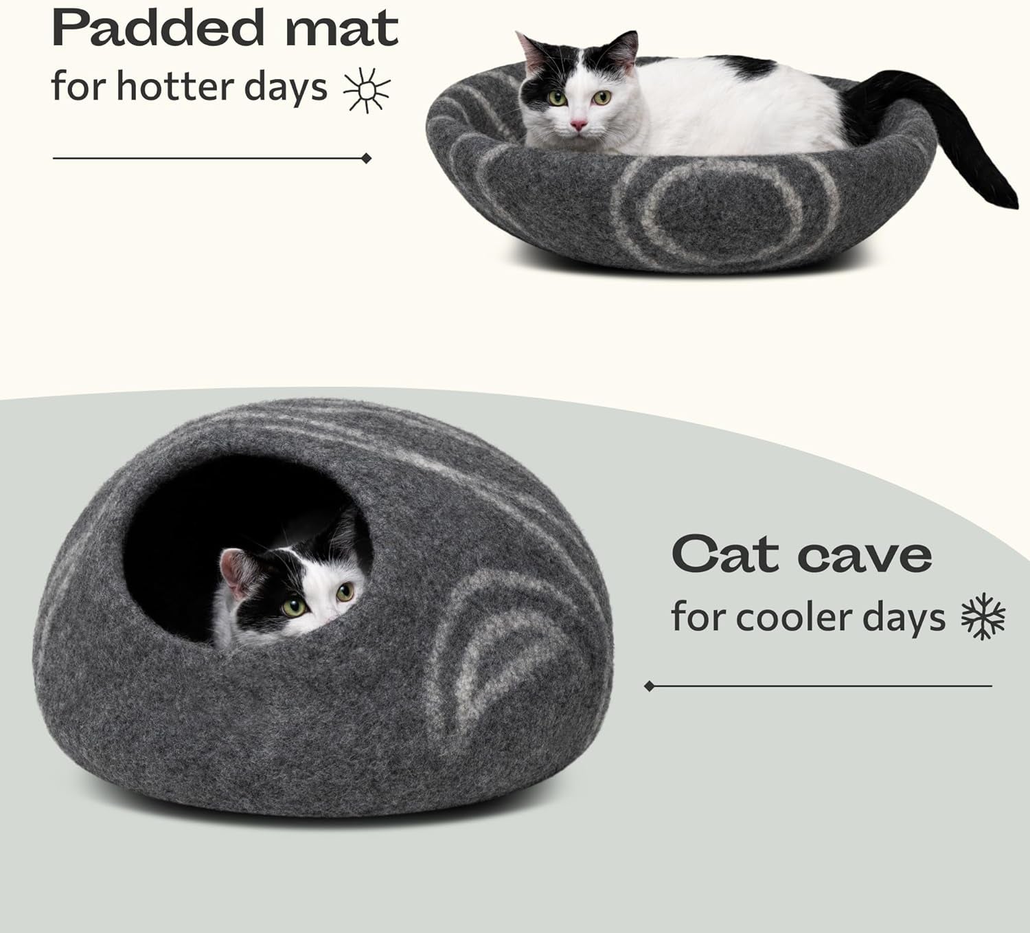 Cat Cave – Premium Felt Cat Bed Bed Enclosure for Indoor Cats, Handmade Merino Wool (Dark Grey, Medium)