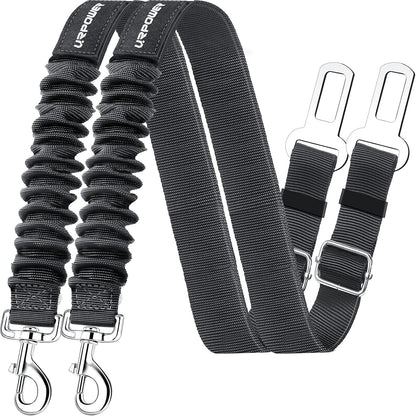 Retractable Dog Seat Belt, Adjustable Safety Belt, 2 Pack | Elastic Bungee, Heavy Duty, 360° Swivel, Fits Most Vehicles, Small to Large Dogs, Zinc Alloy Clip