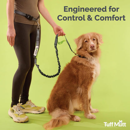 Hands Free Dog Leash for Walking Running Hiking, Waist Leash with Bungee, Adjustable Belt, Reflective Double Handle Design for Large Medium Dogs
