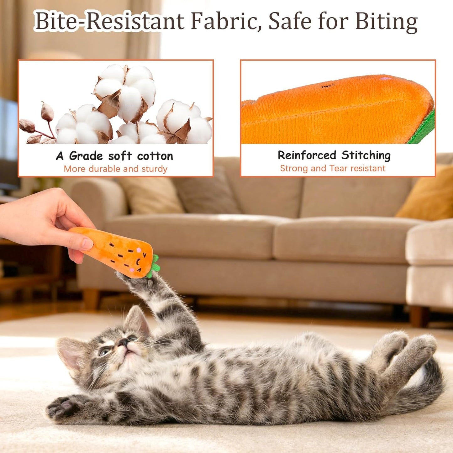 Catnip Cat Toys, 5 Pack, Plush Catnip Toys for Indoor Cats Kitten, Interactive Cat Nip Kitty Kicker Chew Safe Teeth Cleaning Toys, Fun Carrot Vegetable Shape