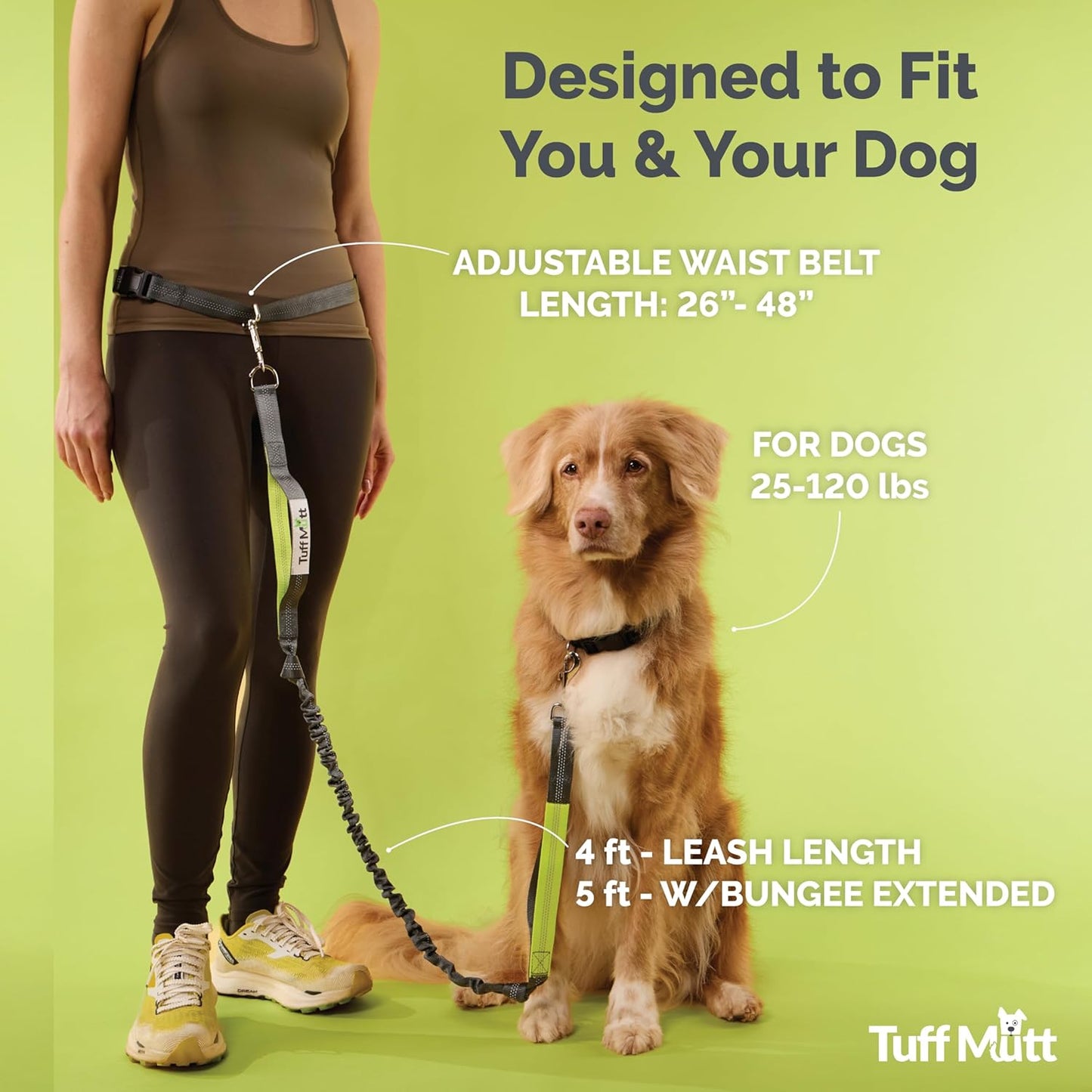 Hands Free Dog Leash for Walking Running Hiking, Waist Leash with Bungee, Adjustable Belt, Reflective Double Handle Design for Large Medium Dogs