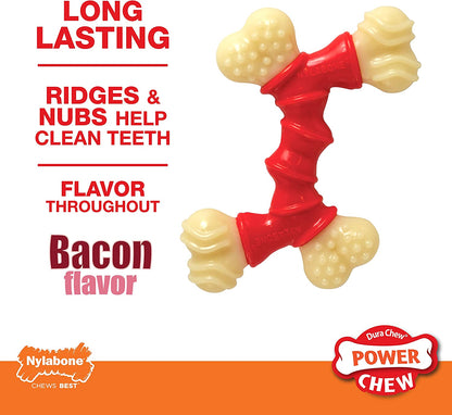 Power Chew Double Bone Dog Chew Toy, Bacon Flavor, X-Large | Durable Dog Toy for Large Dog Breeds 50+ Lbs, Teeth-Cleaning Textures, Discourages Destructive Chewing, Flavor Throughout