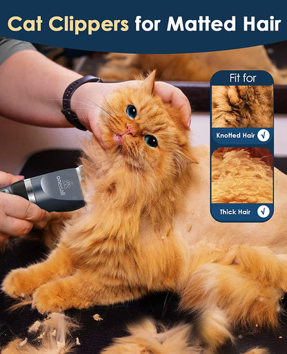 Quiet Cat Clippers for Matted & Long Hair 2-Speed Cat Grooming Kit | 240Mins Long Battery Life, Adjustable Blade Length, 6 Guide Guards with Scissors and Steel Comb, for Cats Small Dogs Animals