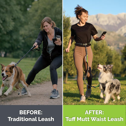 Hands Free Dog Leash for Walking Running Hiking, Waist Leash with Bungee, Adjustable Belt, Reflective Double Handle Design for Large Medium Dogs