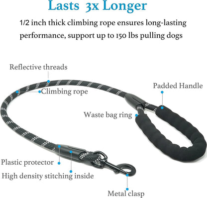 Dual Dog Leash with 360° Swivel and Shock Absorbing Bungee for Two Dogs (Large, 25-150 lbs, Black)