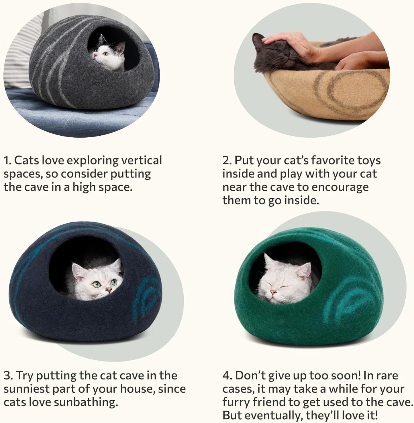 Cat Cave – Premium Felt Cat Bed Bed Enclosure for Indoor Cats, Handmade Merino Wool (Dark Grey, Medium)
