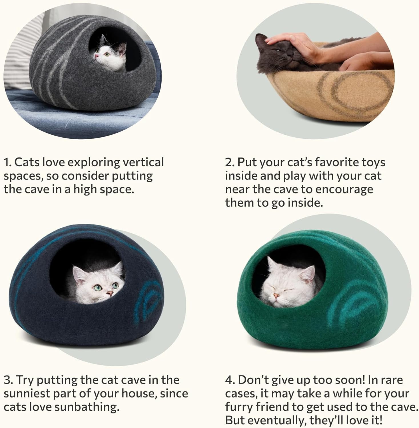 Cat Cave – Premium Felt Cat Bed Bed Enclosure for Indoor Cats, Handmade Merino Wool (Dark Grey, Medium)